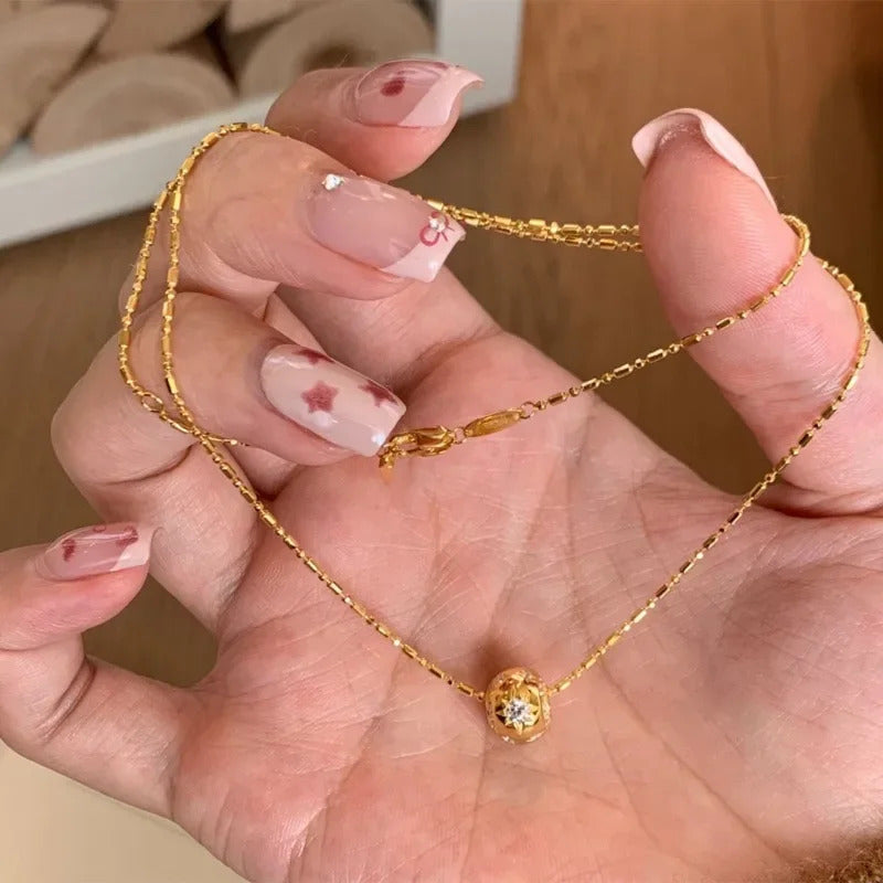 Creative Copper Inlaid Zircon Exquisite Star Necklaces Elliptical Small Round Beads collar Chain Engagement Jewelry Gift