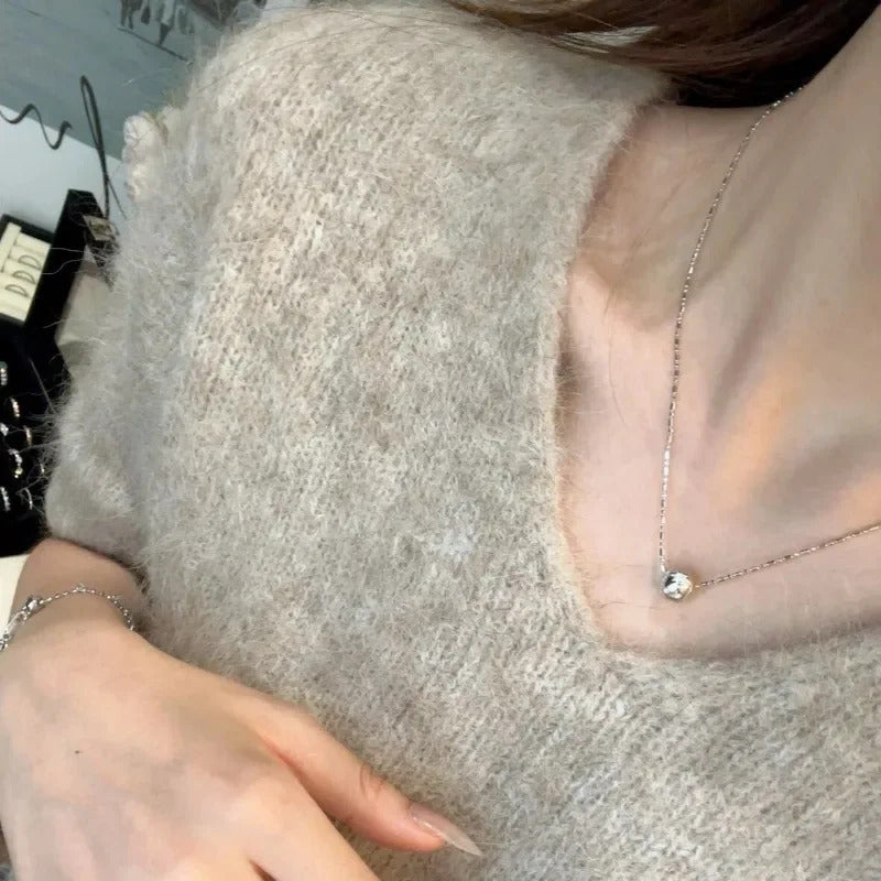 Creative Copper Inlaid Zircon Exquisite Star Necklaces Elliptical Small Round Beads collar Chain Engagement Jewelry Gift