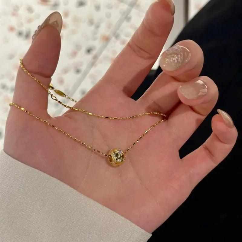 Creative Copper Inlaid Zircon Exquisite Star Necklaces Elliptical Small Round Beads collar Chain Engagement Jewelry Gift