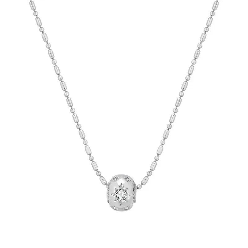 Creative Copper Inlaid Zircon Exquisite Star Necklaces Elliptical Small Round Beads collar Chain Engagement Jewelry Gift
