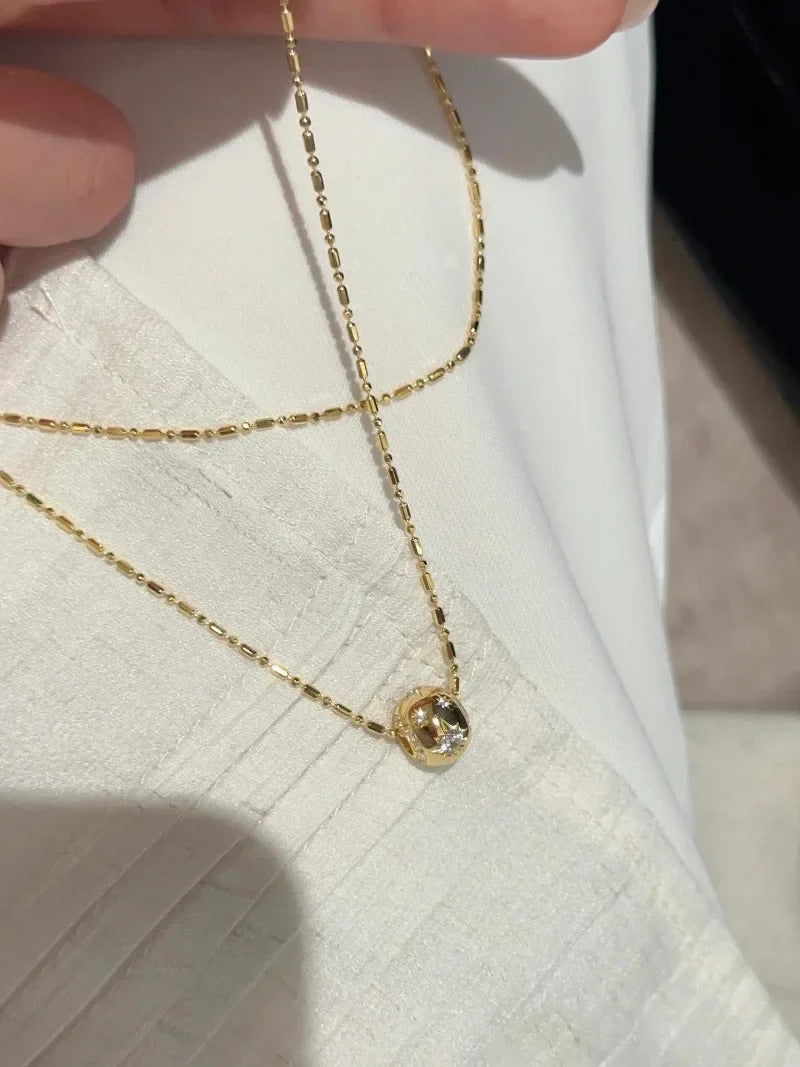 Creative Copper Inlaid Zircon Exquisite Star Necklaces Elliptical Small Round Beads collar Chain Engagement Jewelry Gift