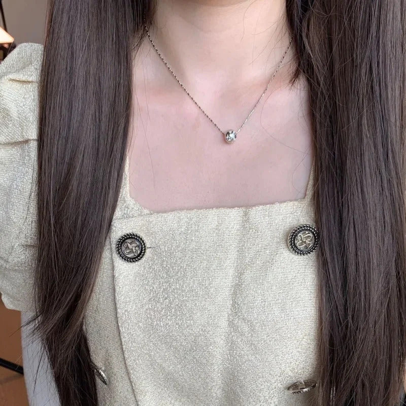 Creative Copper Inlaid Zircon Exquisite Star Necklaces Elliptical Small Round Beads collar Chain Engagement Jewelry Gift