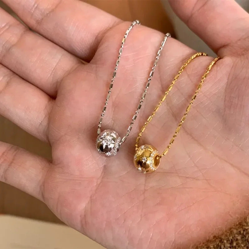 Creative Copper Inlaid Zircon Exquisite Star Necklaces Elliptical Small Round Beads collar Chain Engagement Jewelry Gift