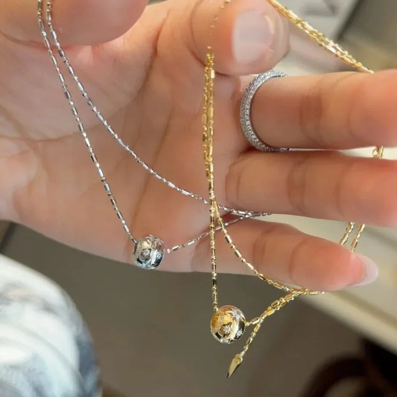 Creative Copper Inlaid Zircon Exquisite Star Necklaces Elliptical Small Round Beads collar Chain Engagement Jewelry Gift