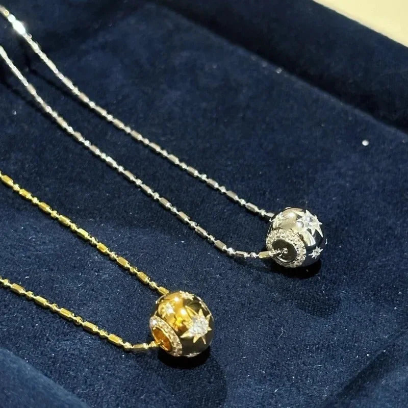 Creative Copper Inlaid Zircon Exquisite Star Necklaces Elliptical Small Round Beads collar Chain Engagement Jewelry Gift