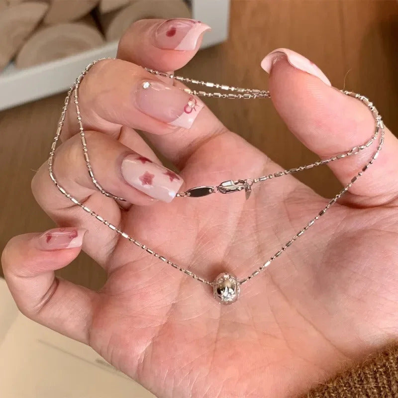 Creative Copper Inlaid Zircon Exquisite Star Necklaces Elliptical Small Round Beads collar Chain Engagement Jewelry Gift