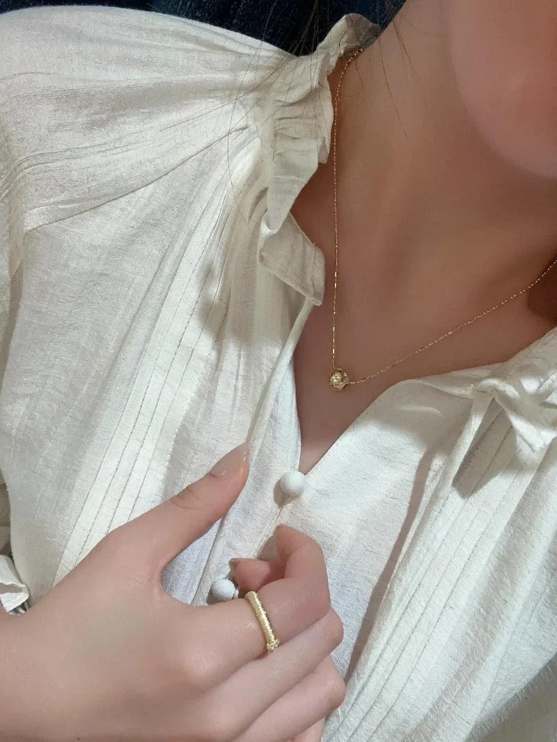 Creative Copper Inlaid Zircon Exquisite Star Necklaces Elliptical Small Round Beads collar Chain Engagement Jewelry Gift