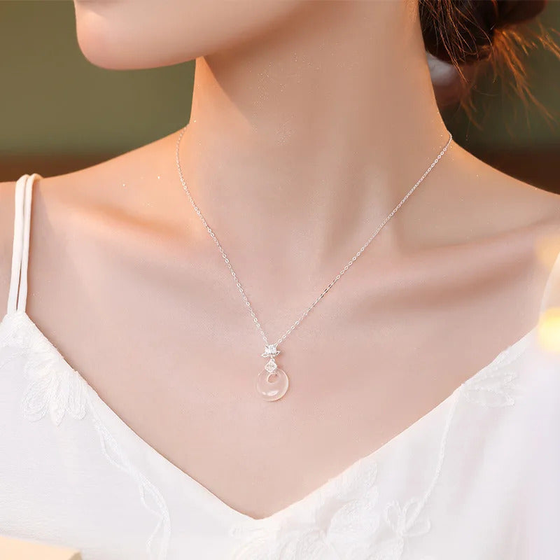 Thaya Elegant Chalcedony Women Necklace Lotus Flower Pendant Necklace S925 Sterling Silver Choker Fashion Jewelry Birthday Gift