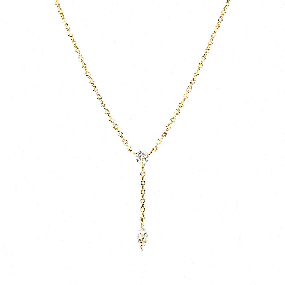 Aide 925 Sterling Silver Thin Slim Chain Necklace With Clear Zircon Pendant For Women Y Shape Clavicle Choker Wedding Jewelry