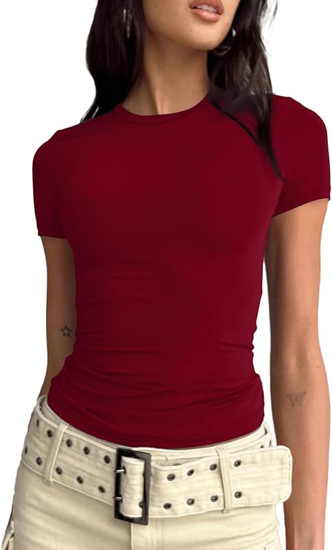 Women’s Basic Slim fit Crop Top Tee Shirt Short Sleeve Workout Round Neck Cropped Tshirt