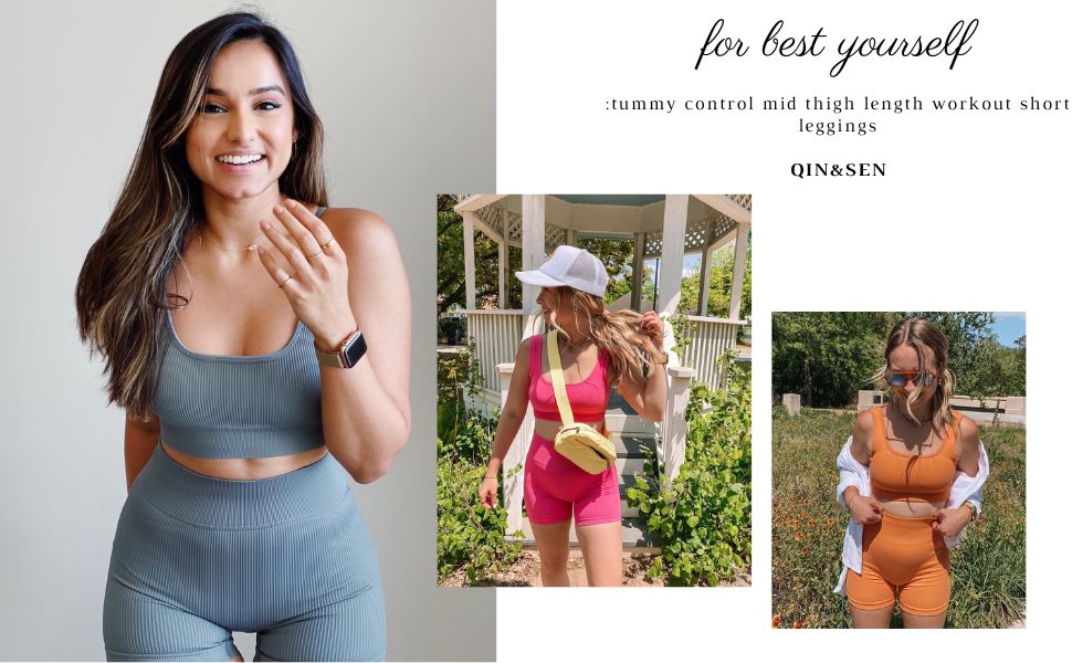 Workout Sets for Women 2 Piece Seamless Ribbed Crop Tank High Waist Shorts Yoga Outfits