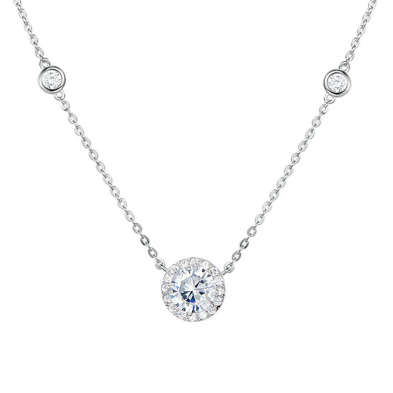 New 925 Sterling Silver Round Zirconia Necklace Delicate Charm Heart Pendant Choker Birthday Gift for Women Delicate Jewellery