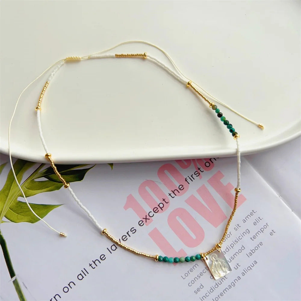 Virgin Mary Necklace For Women Gift Collar Virgen 2023 New In Miyuki Turquoise Bead Choker Necklaces Eye Collar Femme