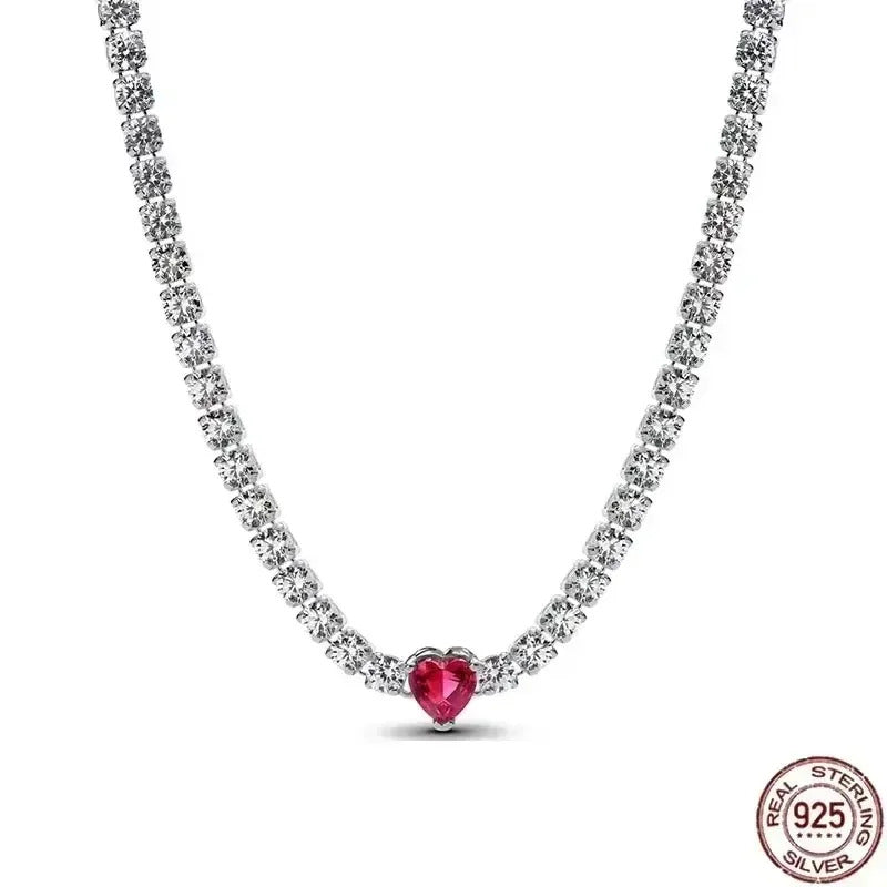 Hot selling 925 sterling silver pendant necklace shines with classic luxury heart-shaped square necklace, women's jewelry gift