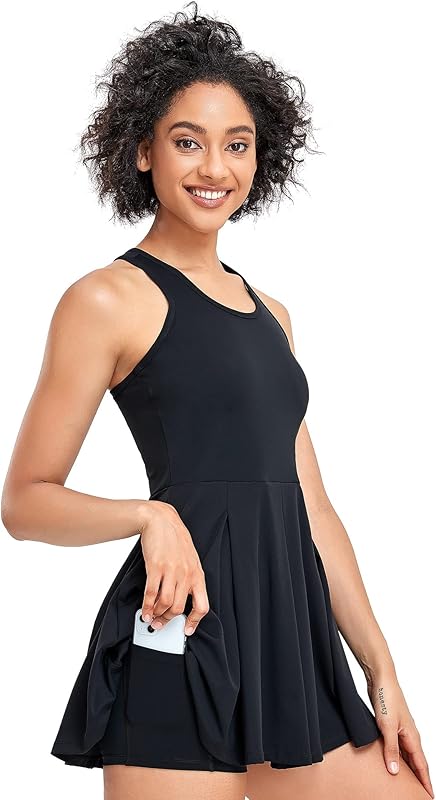 Women’s Tennis Golf Dress with Shorts Pockets Sleeveless Workout Sports Athletic Dresses