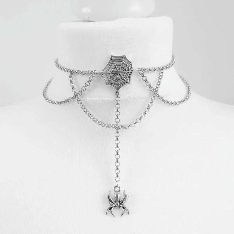 Long Tassel Punk Multilayer Spider Pendants Necklaces for Women Personality Choker Silver Color Choker Chain Fashion Jewelry