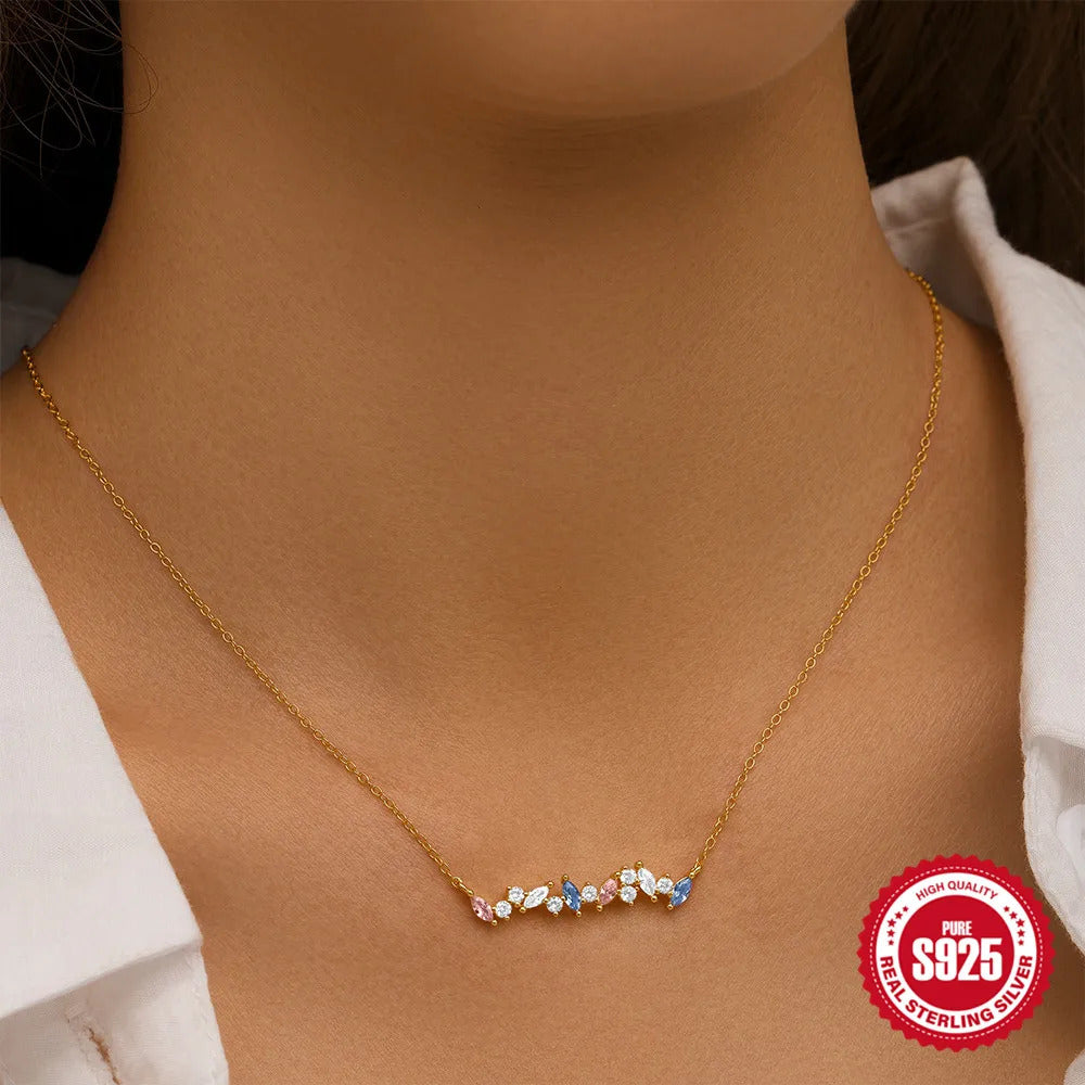 925 Sterling Silver Horse Eyes Colored Zircon Collarbone Necklace For Women 18K Gold Ins Lune Necklace Fine Jewelry
