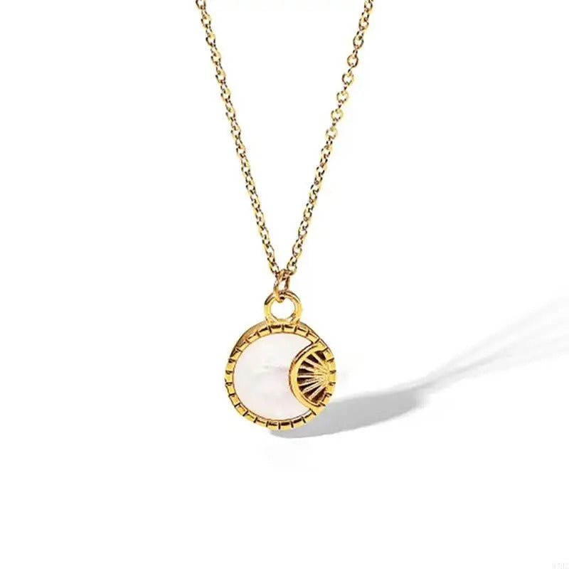 87HC Vintage Pendant Necklace Stainless Steel Neckchain with Cubic Zirconia