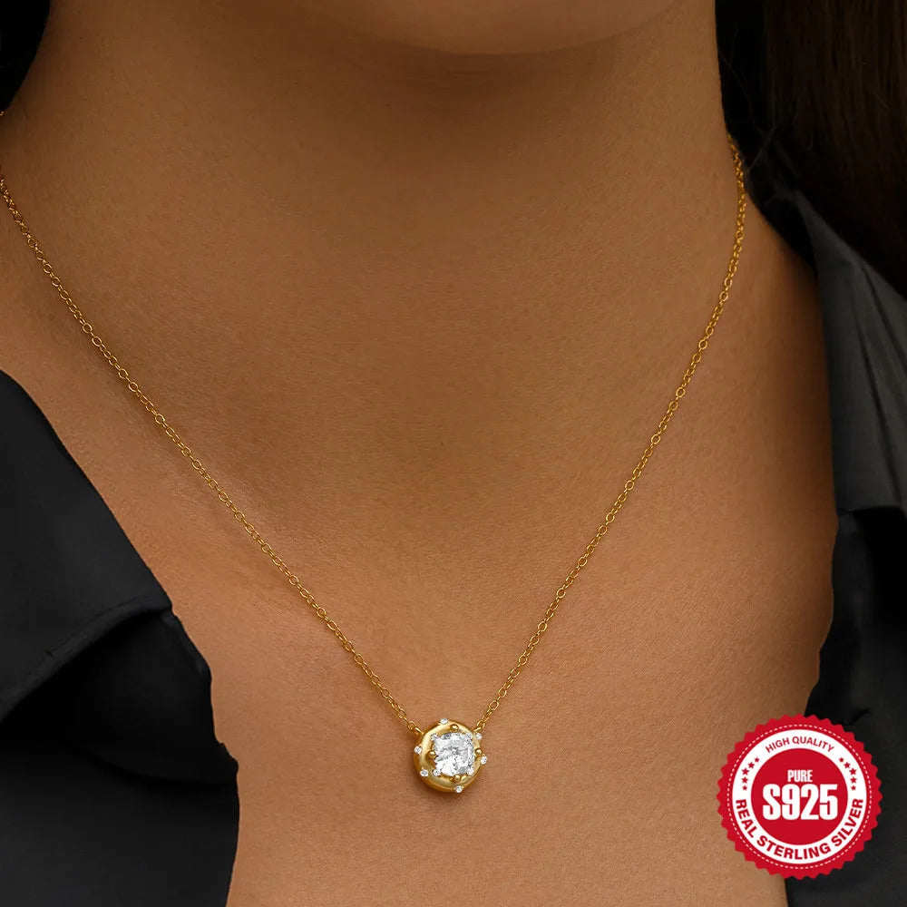 925 Sterling Silver Horse Eyes Colored Zircon Collarbone Necklace For Women 18K Gold Ins Lune Necklace Fine Jewelry