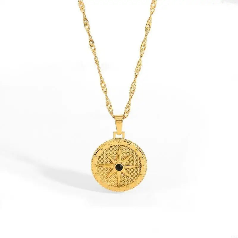 87HC Vintage Pendant Necklace Stainless Steel Neckchain with Cubic Zirconia