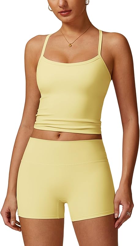 Workout Sets for Women 2 Piece Padded Sports Bra Tank High Waist Booty Gym Shorts Active Yoga Outfits