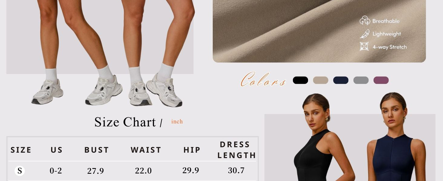 Womens Tennis Golf Dress with Built-in Bra Shorts Zipper Slim Fit A-line Hem Skirt Athletic Dresses with Pockets