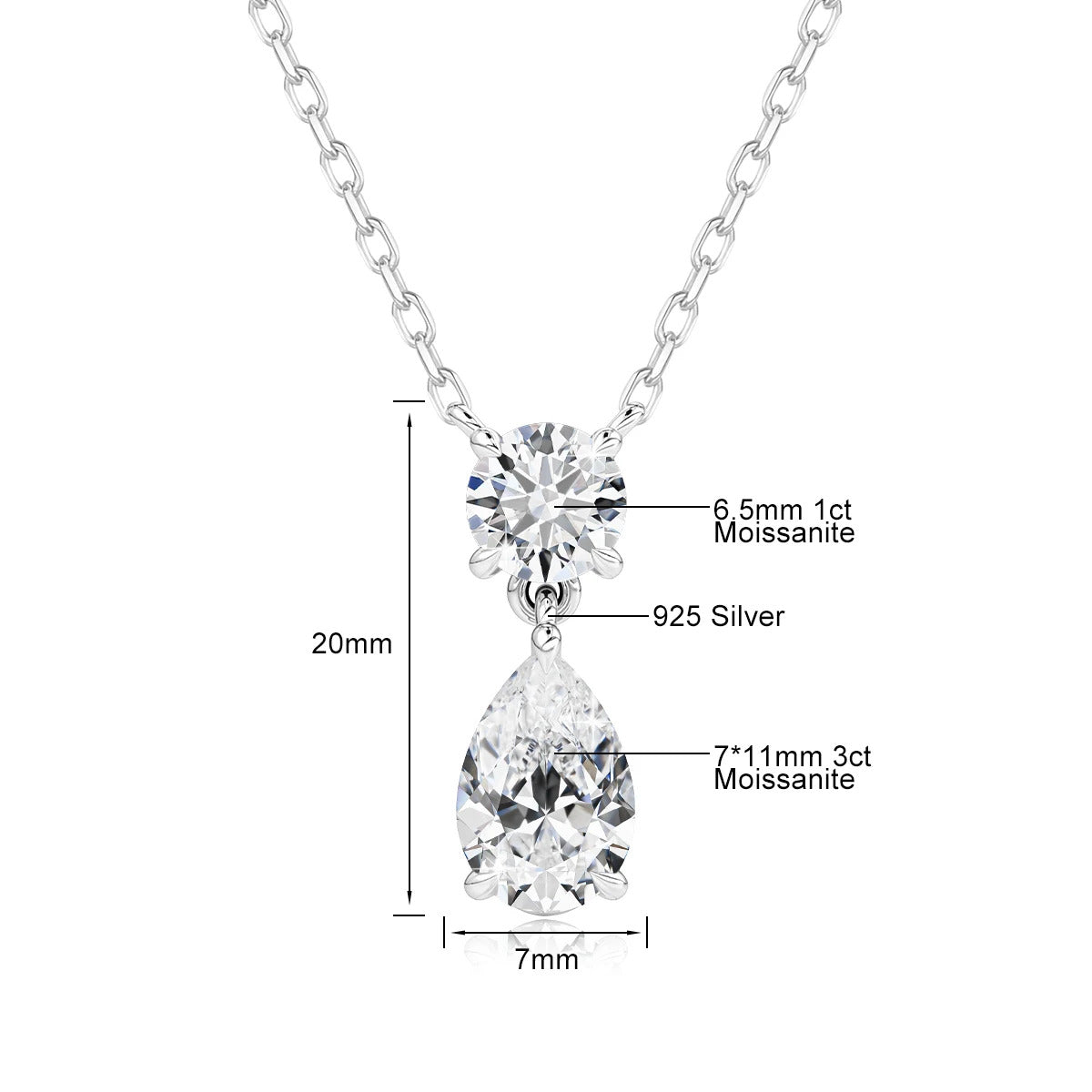 3ct Pear Cut Moissanite Pendant Necklace Silver 925 Women's Waterdrop Necklace High Quality Luxury Engagement Jewelry
