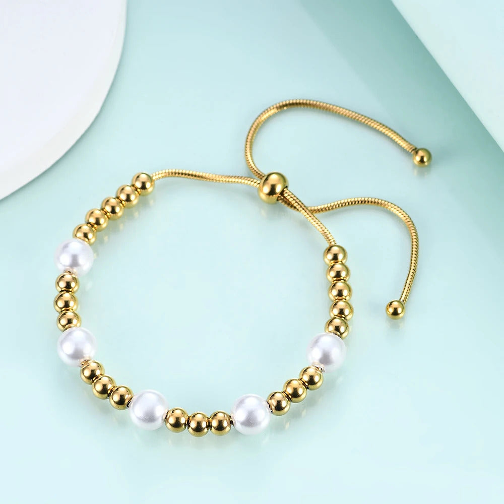 Fashion Party Jewelry Bracelets Adjustable Snake Chain With White Pearl Bracelets For Women Wedding Jewellry