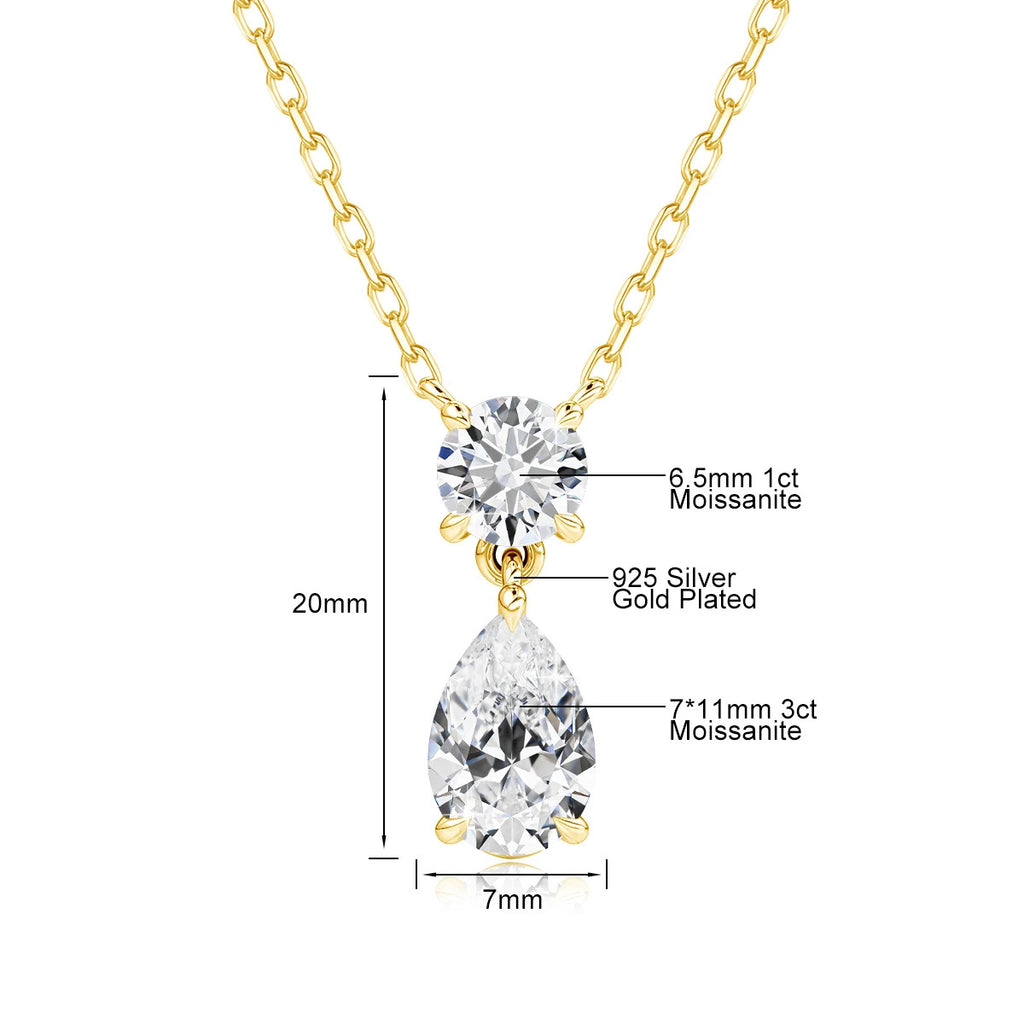 3ct Pear Cut Moissanite Waterdrop Pendant Necklace for Women 18K Gold Plated Choker Chain Fashion Neck Accessories Jewelry
