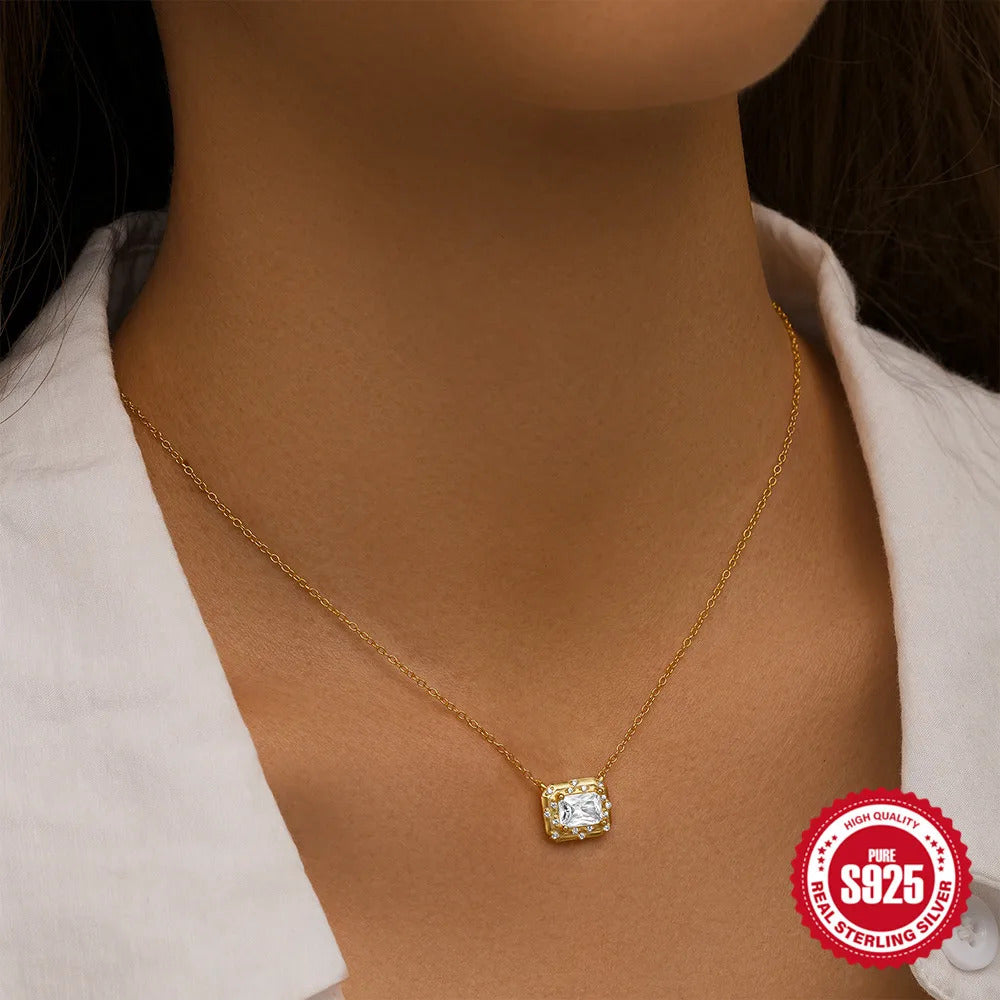 925 Sterling Silver Horse Eyes Colored Zircon Collarbone Necklace For Women 18K Gold Ins Lune Necklace Fine Jewelry
