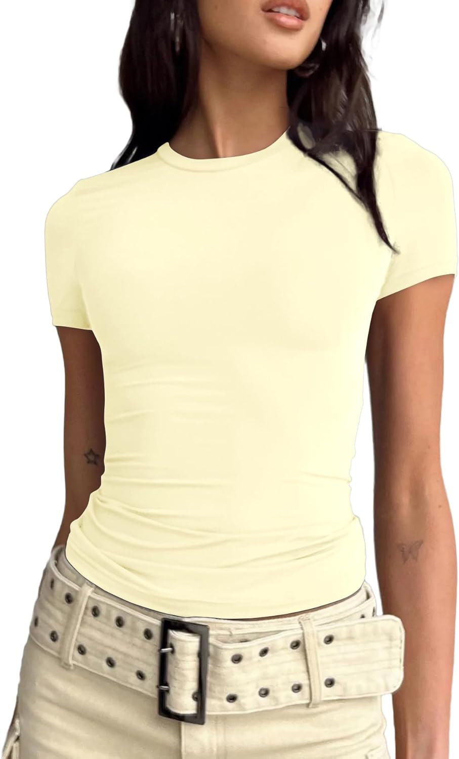 Women’s Basic Slim fit Crop Top Tee Shirt Short Sleeve Workout Round Neck Cropped Tshirt