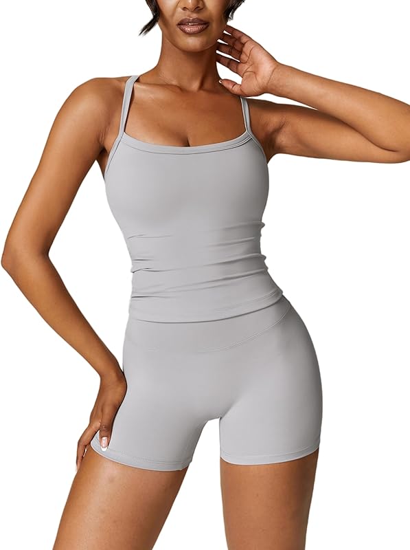 Workout Sets for Women 2 Piece Padded Sports Bra Tank High Waist Booty Gym Shorts Active Yoga Outfits