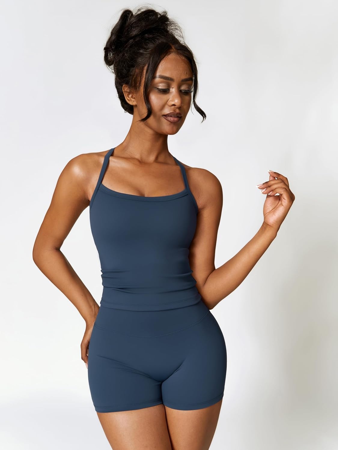 Workout Sets for Women 2 Piece Padded Sports Bra Tank High Waist Booty Gym Shorts Active Yoga Outfits