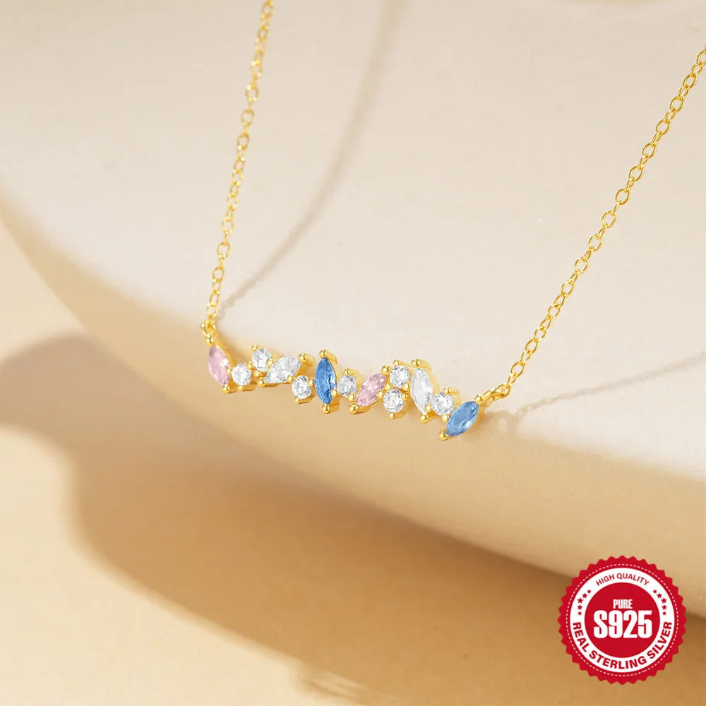925 Sterling Silver Horse Eyes Colored Zircon Collarbone Necklace For Women 18K Gold Ins Lune Necklace Fine Jewelry