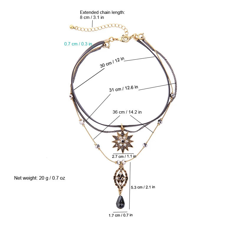 Women Necklace Multi 3 Layer Gothic PU Leather Choker Vintage Chain Metal Stone Star Cross Drop Pendant Lady Separated Necklaces