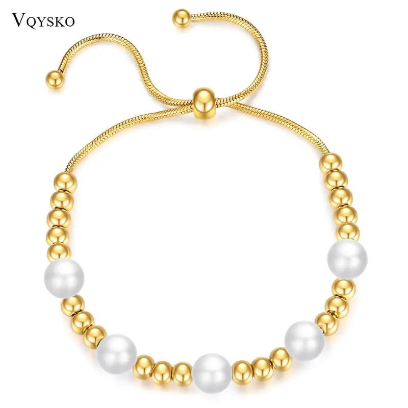 Fashion Party Jewelry Bracelets Adjustable Snake Chain With White Pearl Bracelets For Women Wedding Jewellry