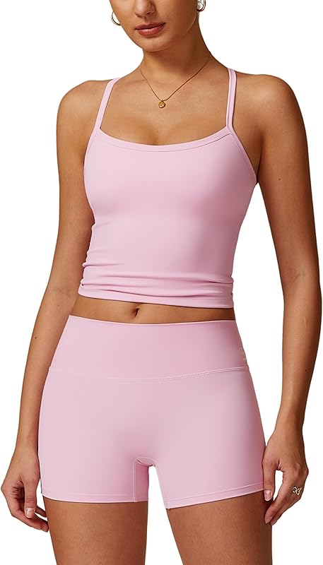 Workout Sets for Women 2 Piece Padded Sports Bra Tank High Waist Booty Gym Shorts Active Yoga Outfits