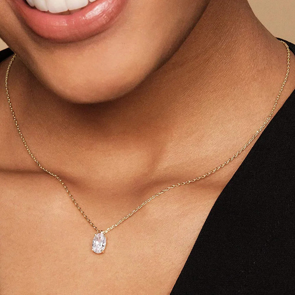 Geometry Crystal Pendant Necklace For Women Round Heart Gold Color Choker Chain Zircon Necklaces Korean Minimalist Jewelry N481