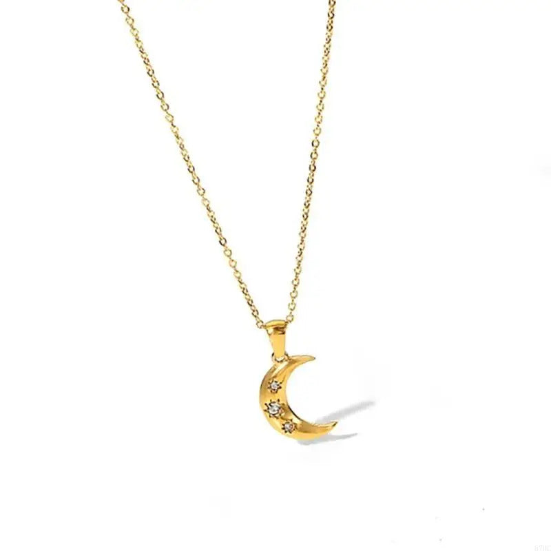 87HC Vintage Pendant Necklace Stainless Steel Neckchain with Cubic Zirconia