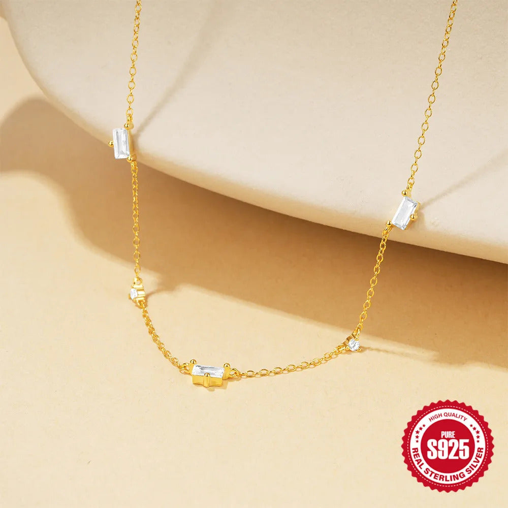 925 Sterling Silver Horse Eyes Colored Zircon Collarbone Necklace For Women 18K Gold Ins Lune Necklace Fine Jewelry