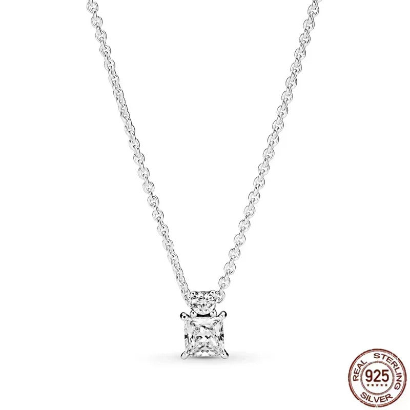 Hot selling 925 sterling silver pendant necklace shines with classic luxury heart-shaped square necklace, women's jewelry gift