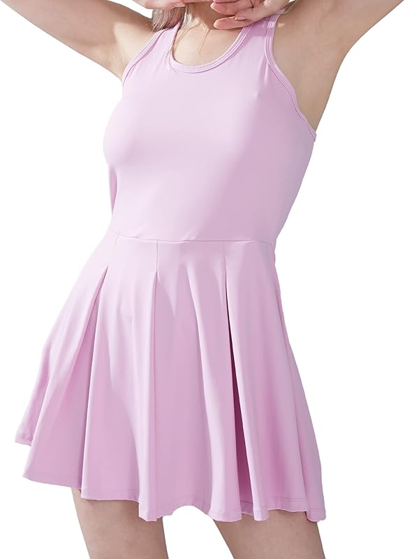 Women’s Tennis Golf Dress with Shorts Pockets Sleeveless Workout Sports Athletic Dresses