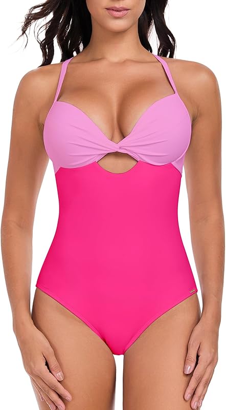 Women’s Push Up One Piece Swimsuit Twist Front Cutout Adjustable Straps Swimwear