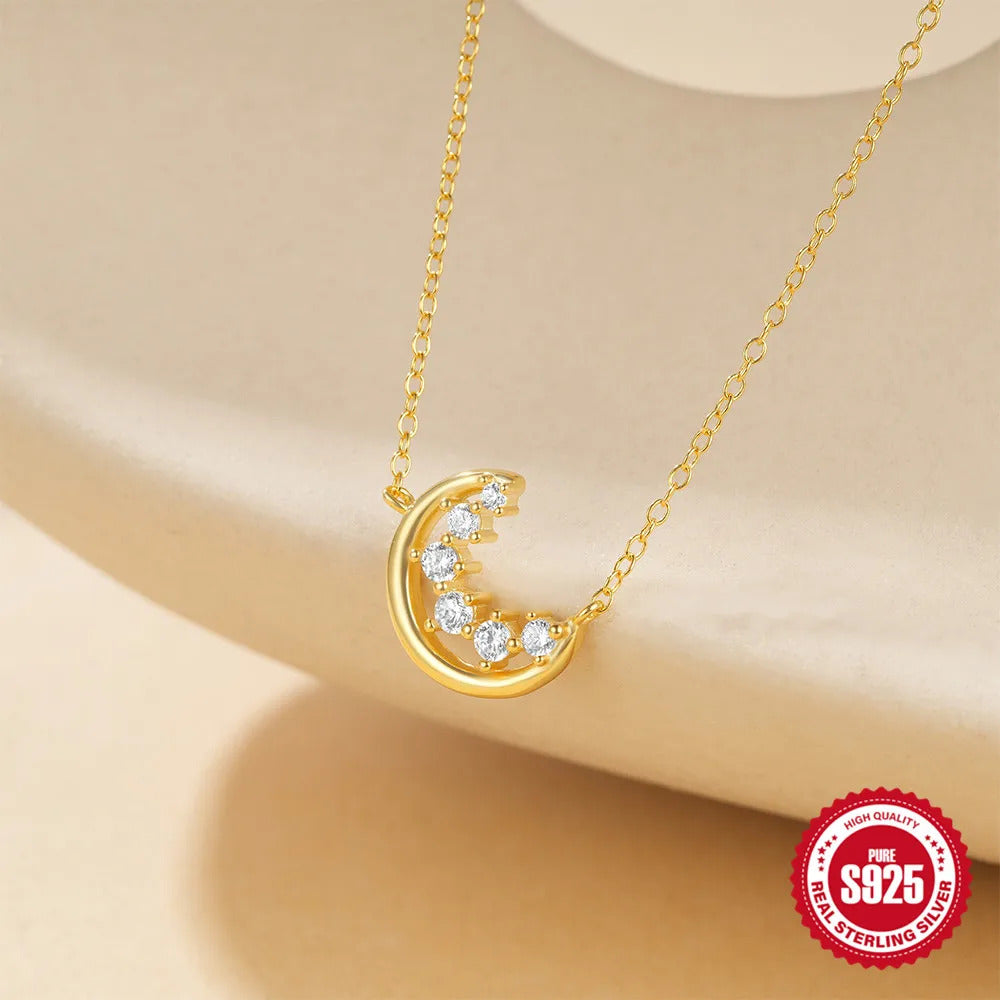 925 Sterling Silver Horse Eyes Colored Zircon Collarbone Necklace For Women 18K Gold Ins Lune Necklace Fine Jewelry