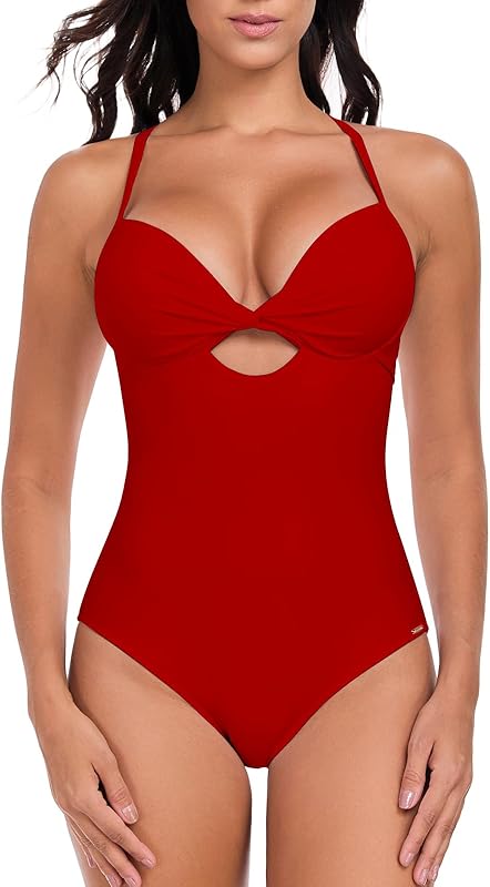 Women’s Push Up One Piece Swimsuit Twist Front Cutout Adjustable Straps Swimwear