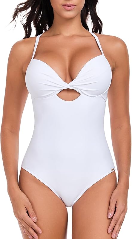 Women’s Push Up One Piece Swimsuit Twist Front Cutout Adjustable Straps Swimwear