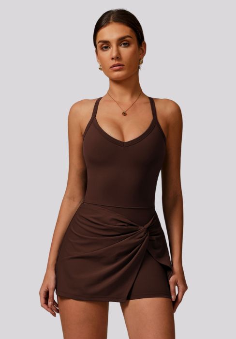 Womens Tennis Golf Dress with Built-in Bra Shorts Zipper Slim Fit A-line Hem Skirt Athletic Dresses with Pockets