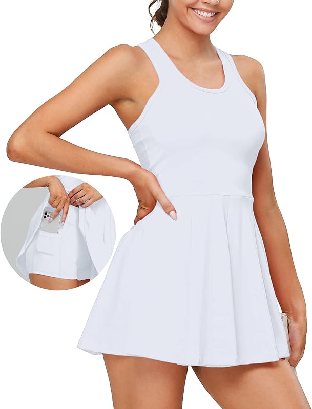 Women’s Tennis Golf Dress with Shorts Pockets Sleeveless Workout Sports Athletic Dresses