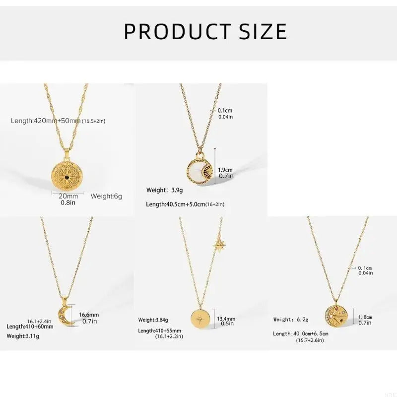 87HC Vintage Pendant Necklace Stainless Steel Neckchain with Cubic Zirconia