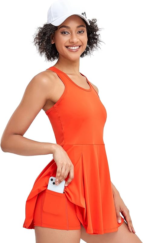 Women’s Tennis Golf Dress with Shorts Pockets Sleeveless Workout Sports Athletic Dresses